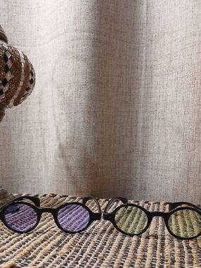 Round Vintage-Inspired Sunglasses Duo in Purple & Green Lenses